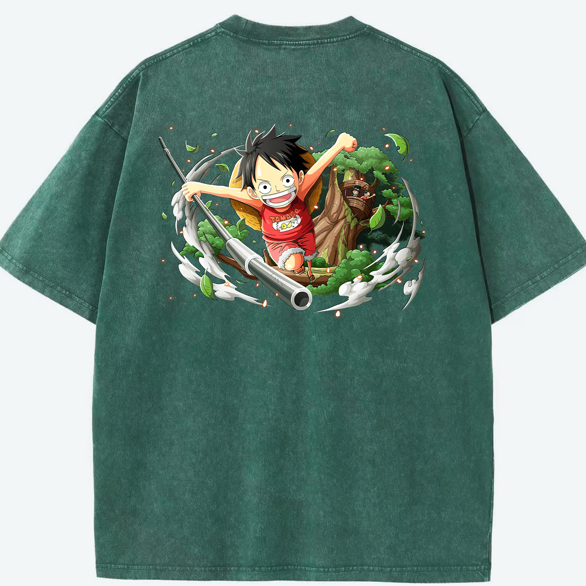 ワンピース モンキー・D・ルフィ ONE PIECE Monkey D. Luffy 綿100% ヴィンテージ風 半袖Tシャツ（背面プリント）